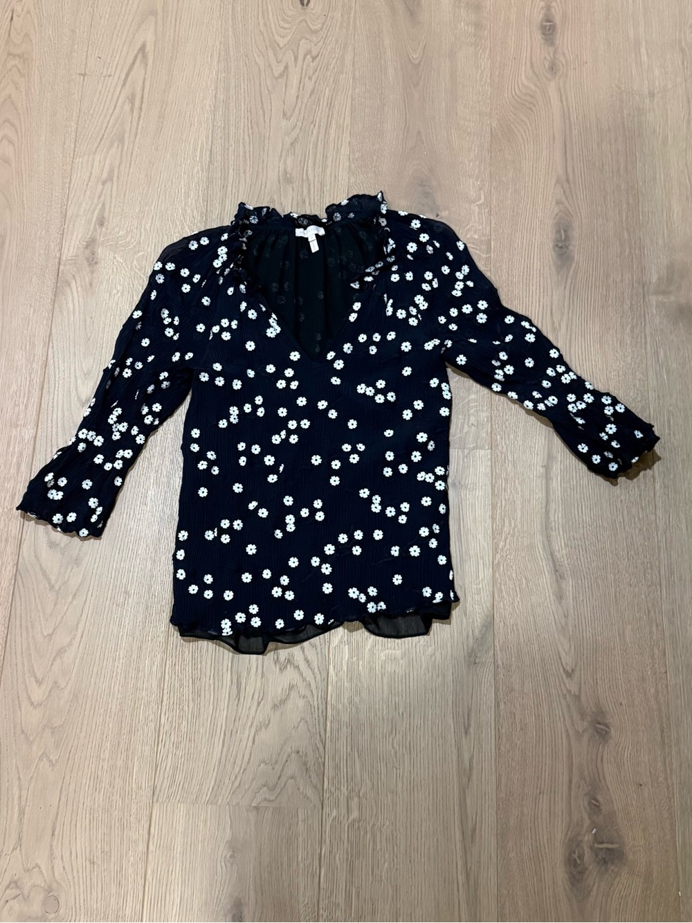 Rebecca Taylor Alessandra Embroidered Smock Sleeve Blouse in Navy - Picture 2 of 4